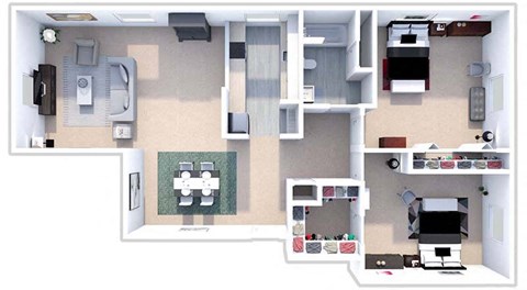 Floor plan for 2 beds, 1 bath, 1340 sqft